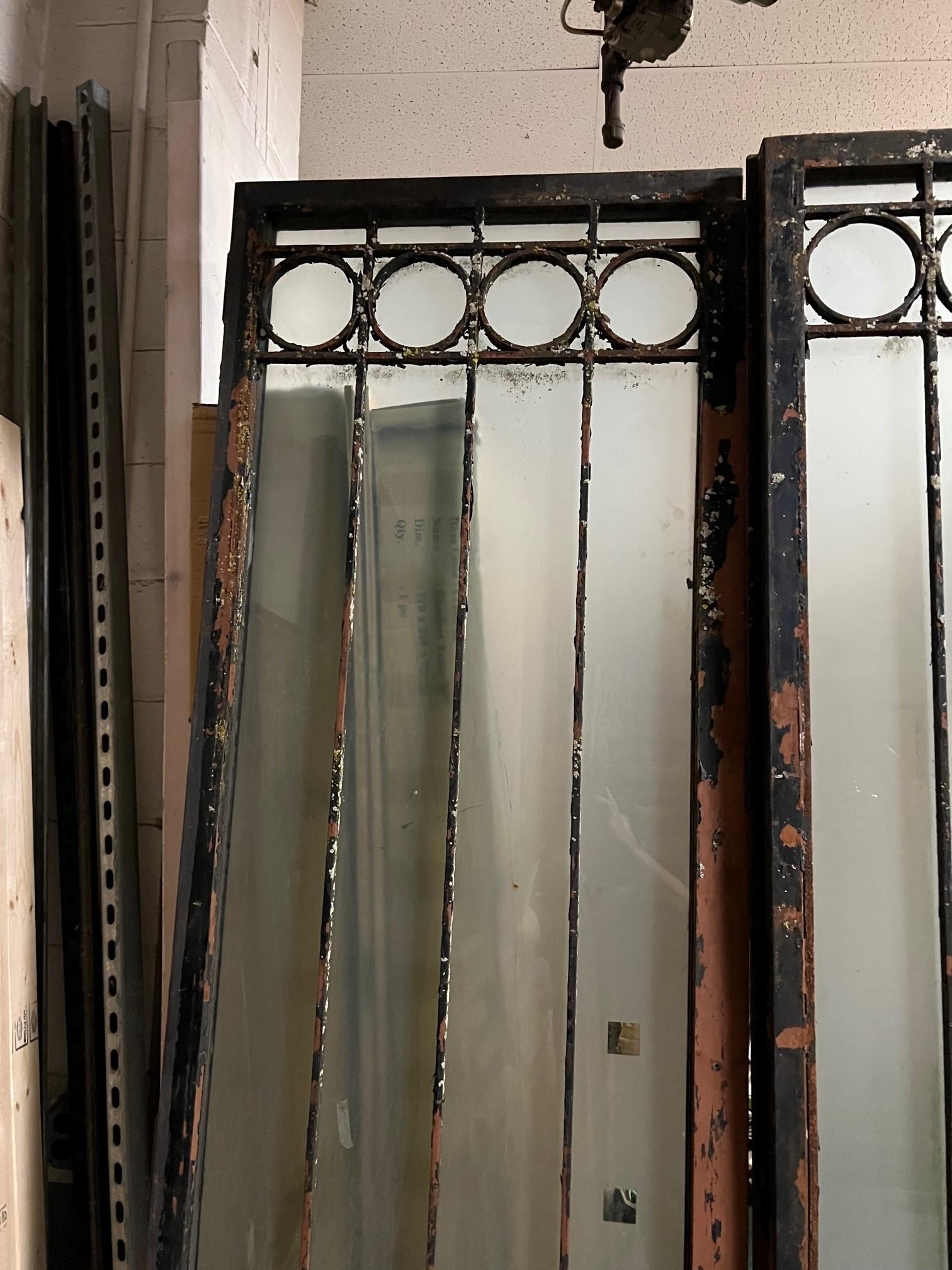 20th Century Pair of Tall Vintage Iron Doors with Frosted Glass  For Sale