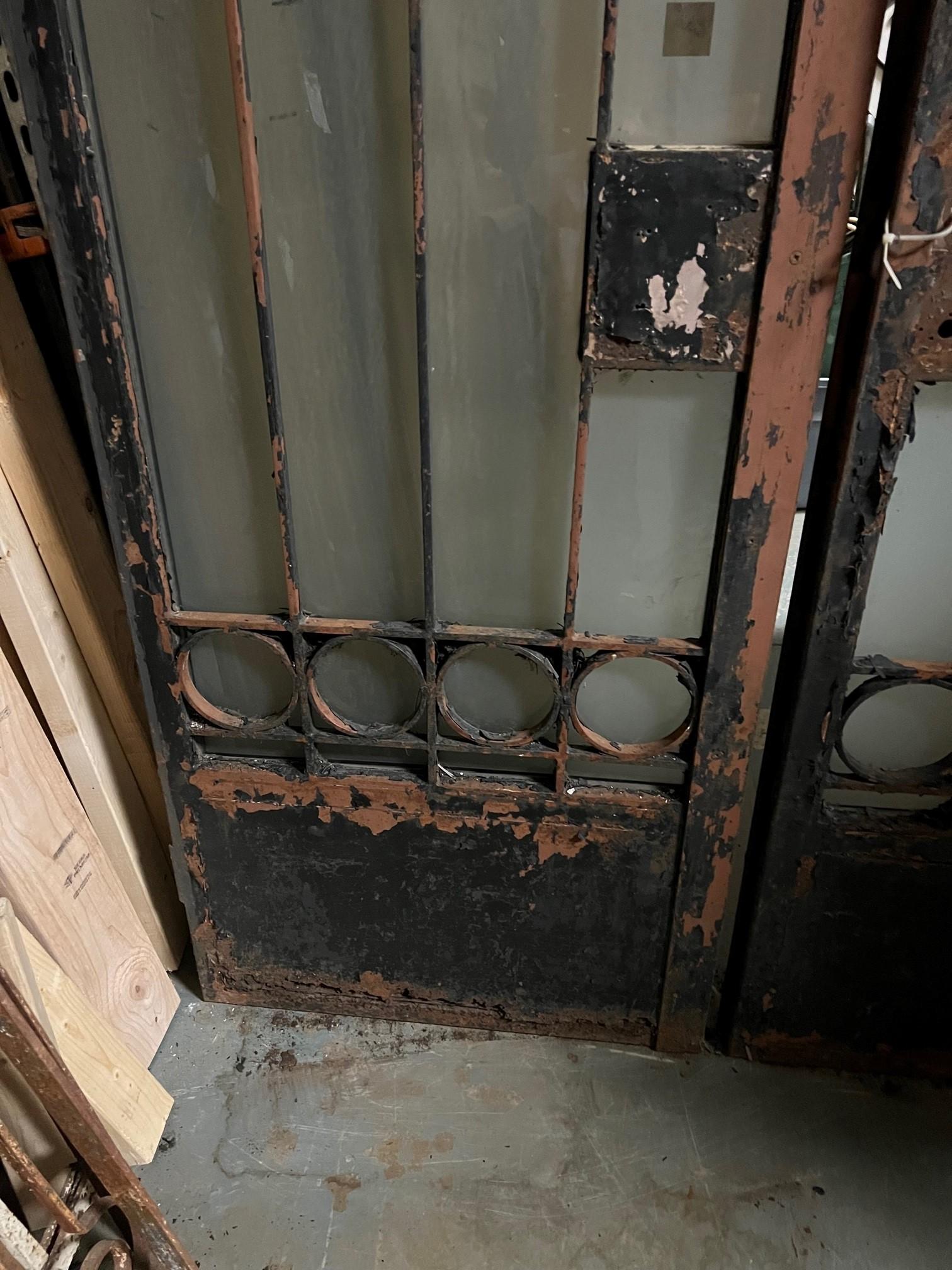 Pair of Tall Vintage Iron Doors with Frosted Glass  For Sale 2