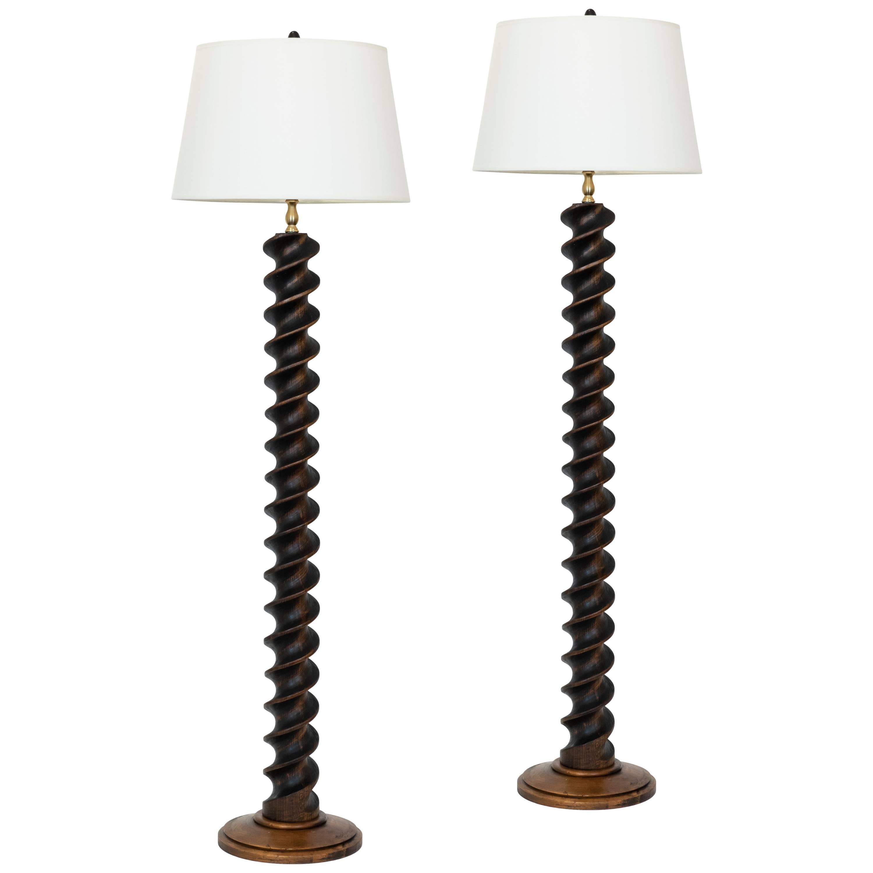 Pair of Tall Vintage Wood "Corkscrew" Buffet Lamps, Canada, circa 1960 at 1stDibs