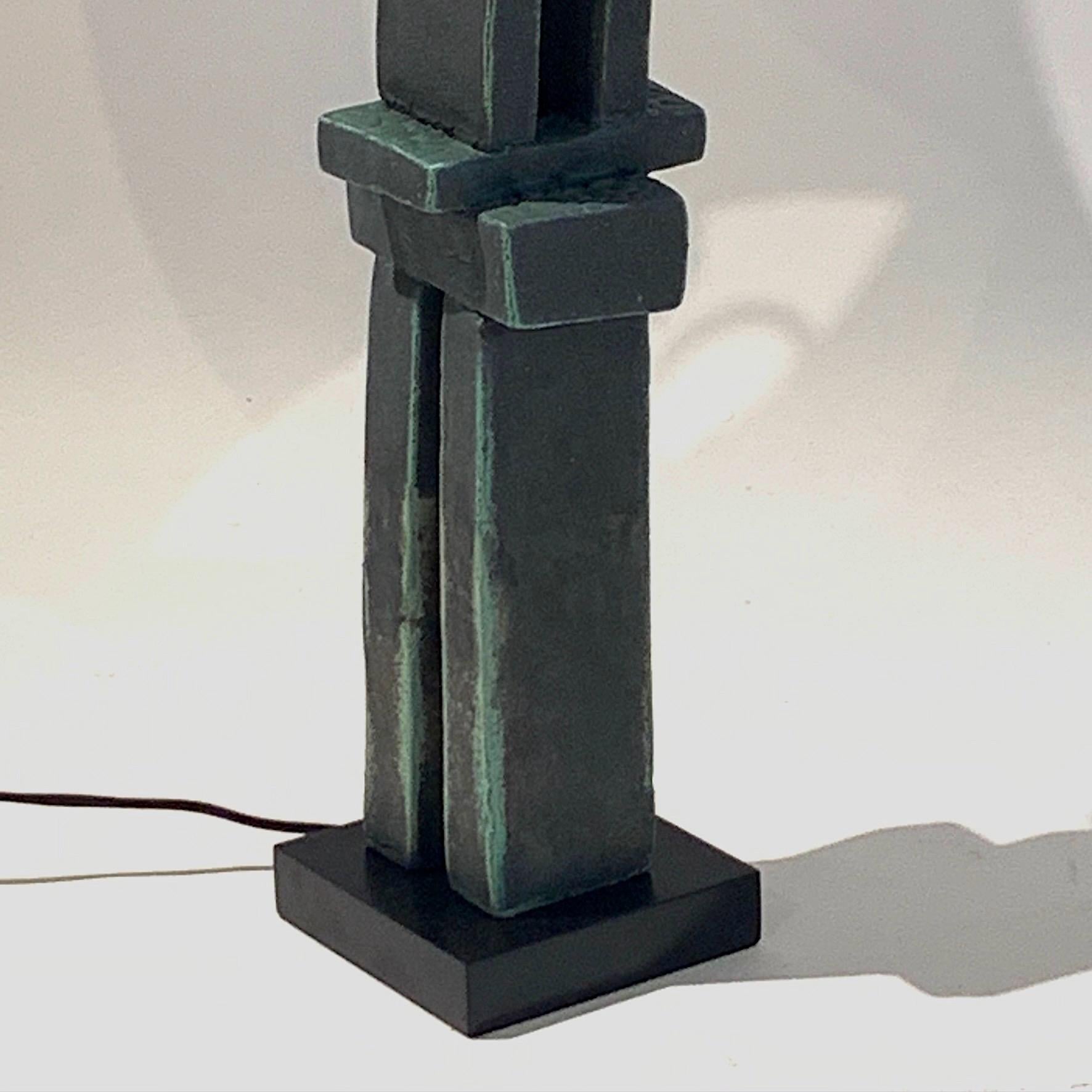 Modern Pair of Tall 'Weathered Bronze' Ceramic Sculpture Lamps by Judy Engel