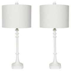 Pair of Tall White Gesso Table Lamps with Shades