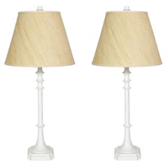 Pair of Tall White Gesso Table Lamps with Shades