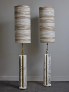 Pair of Tall White Marble Table Lamps