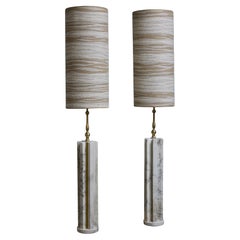 Pair of Tall White Marble Table Lamps
