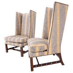 Pair of Tall Wing Back Upholstered Lounge Chairs by Baker MINT!