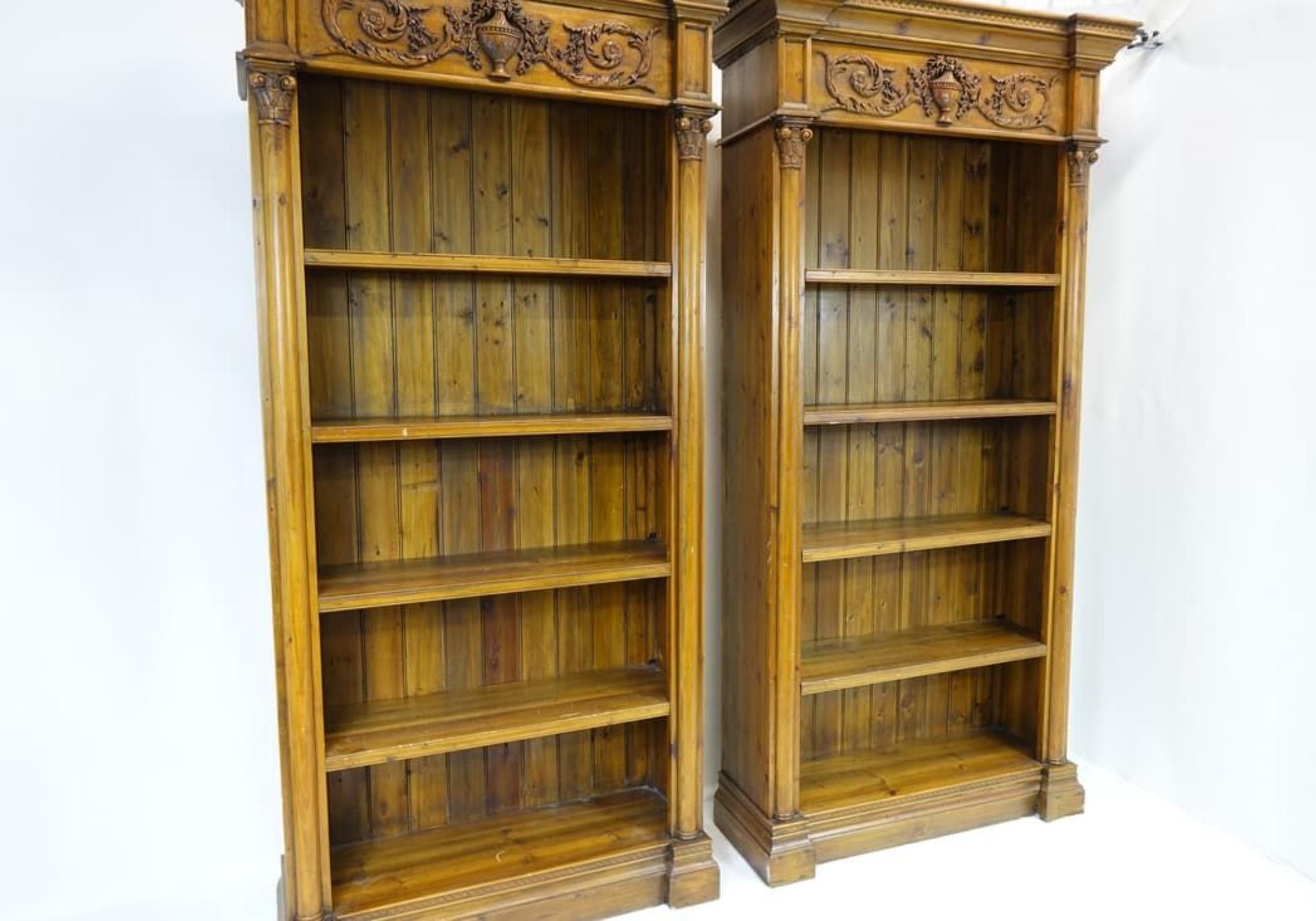 American Pair of Tall Wooden Bookcases  For Sale