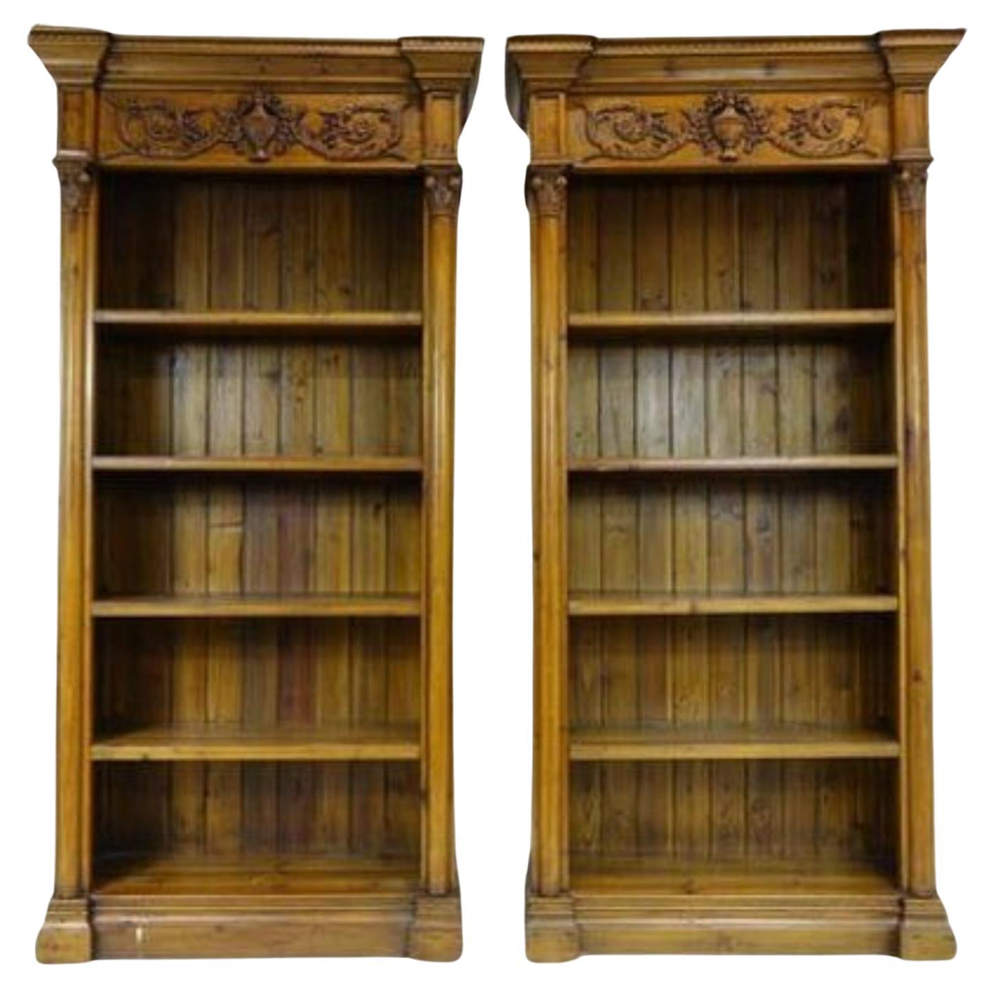 Pair of Tall Wooden Bookcases  For Sale