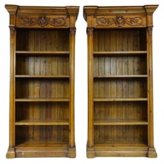 Retro Pair of Tall Wooden Bookcases 