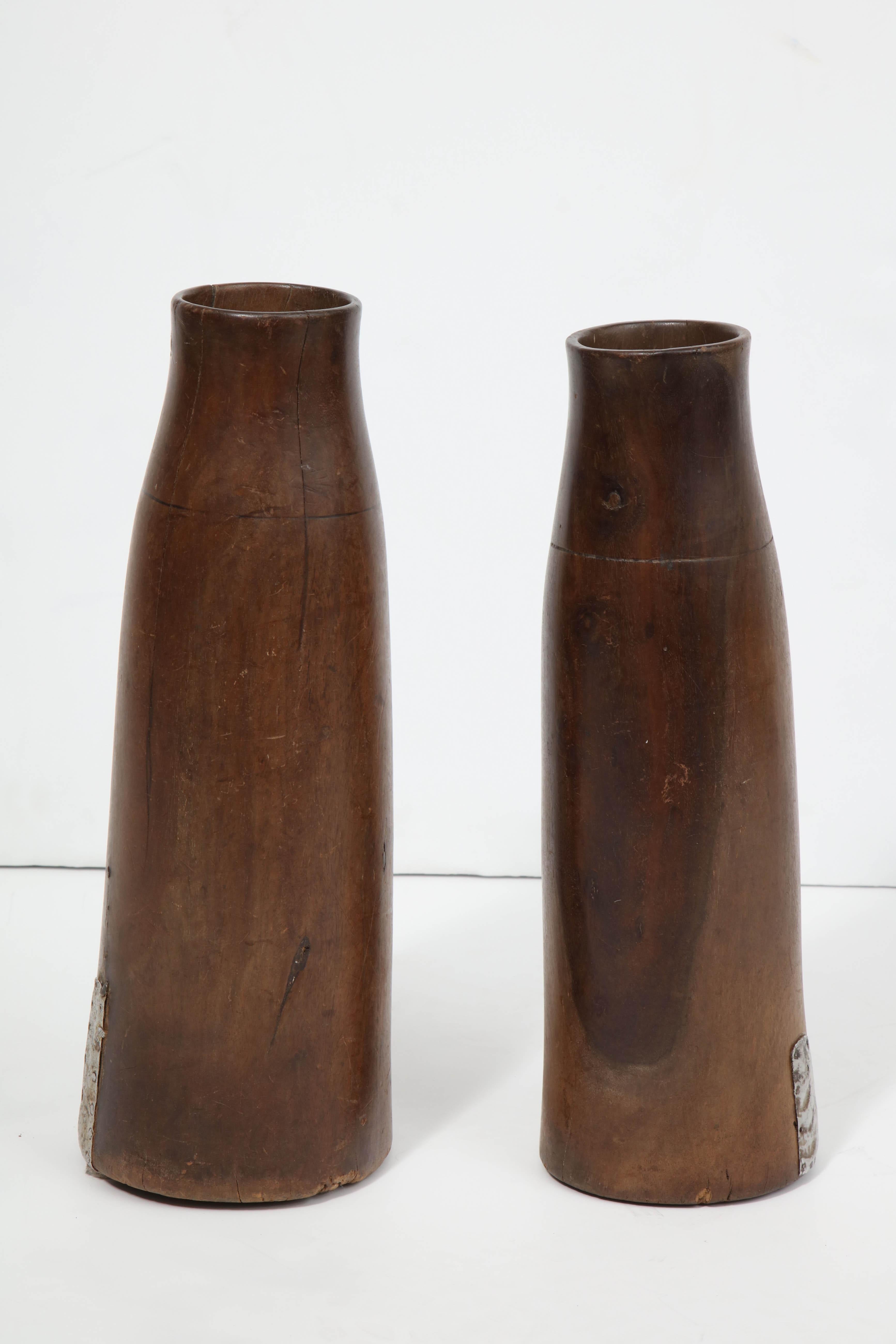 Pair of Tall Wooden Ethiopian Milk Holders In Good Condition For Sale In New York, NY