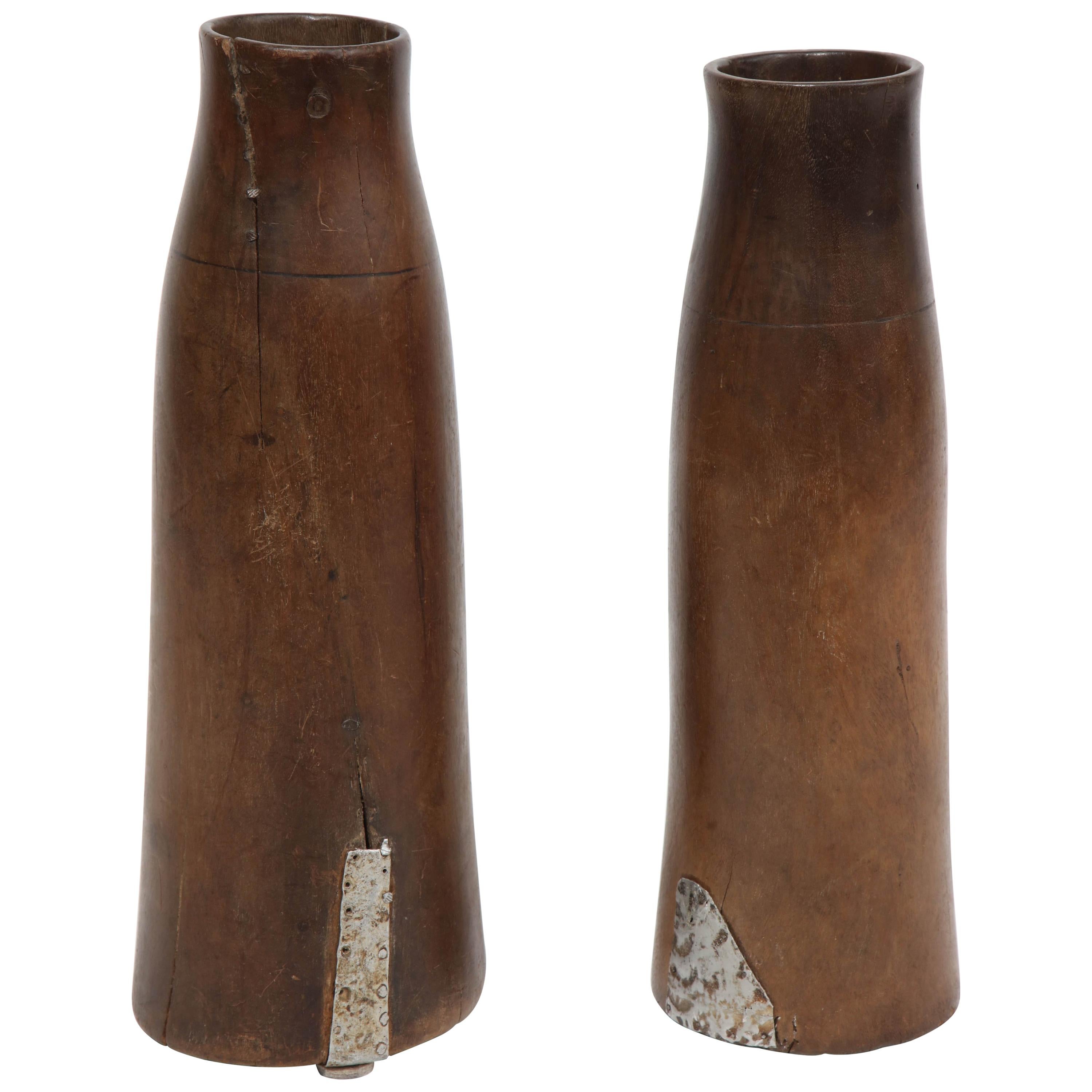 Pair of Tall Wooden Ethiopian Milk Holders For Sale