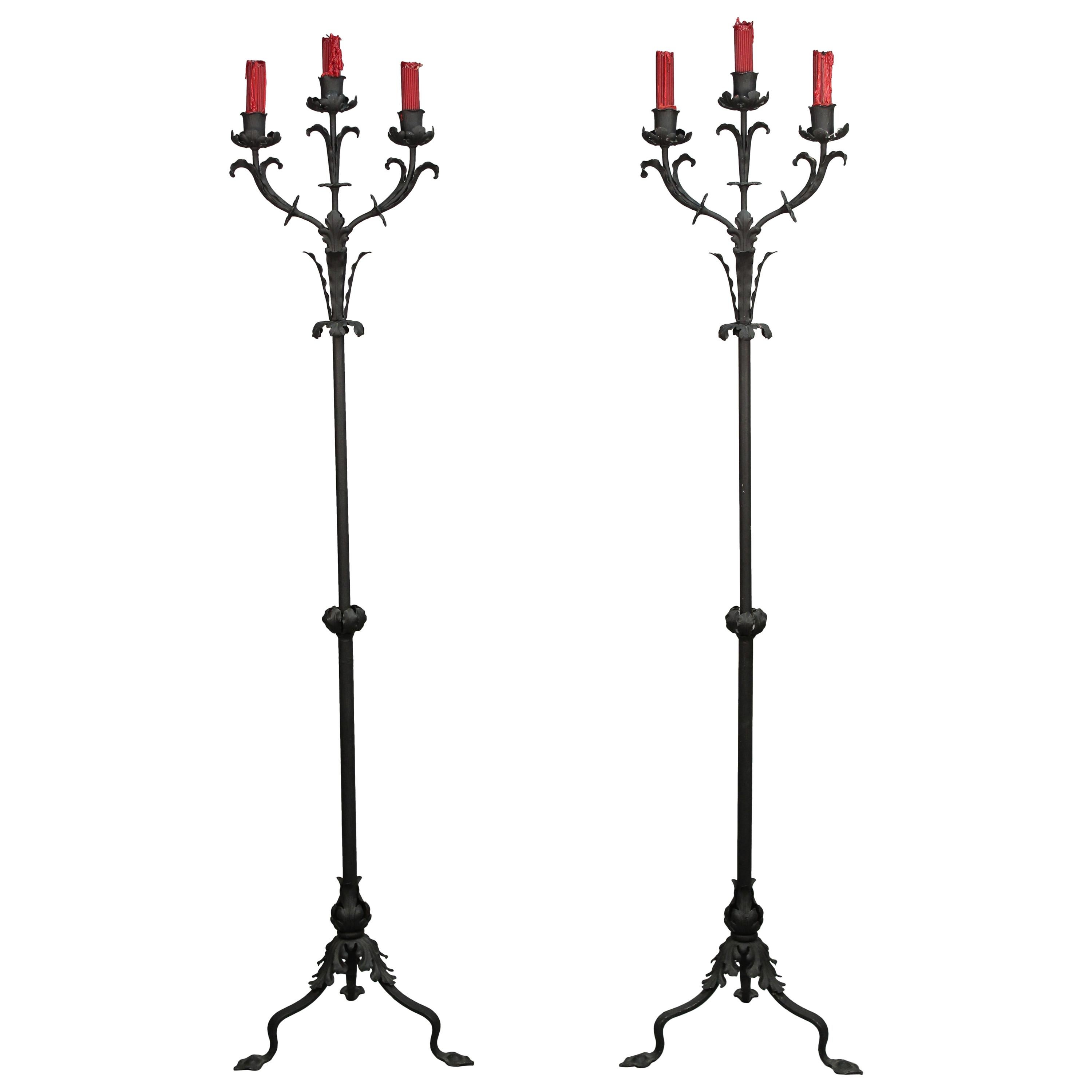 Pair of Tall Wrought Iron Candleholders Fits Nicely with Spanish Revival Tudor