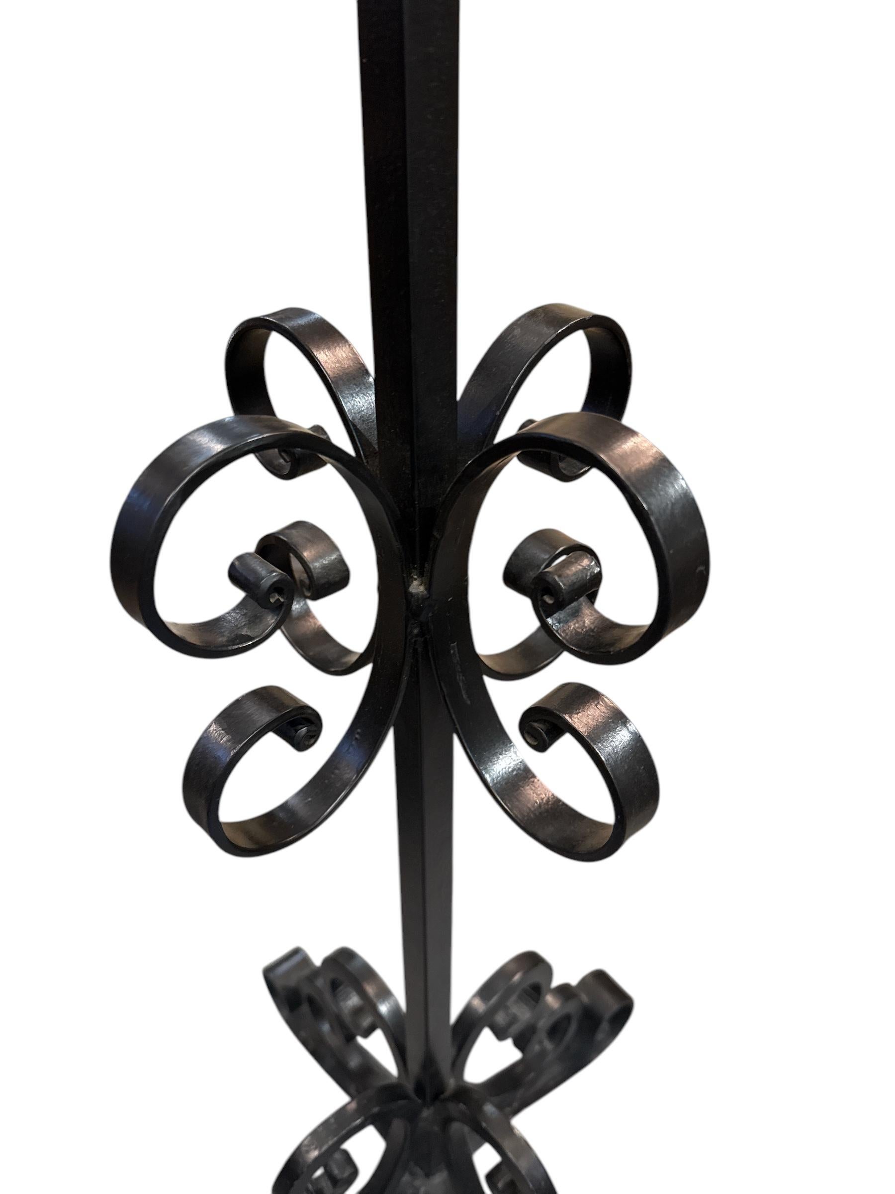 Pair of Tall Wrought Iron Curley Floor Candle Sticks In Excellent Condition In Pasadena, CA