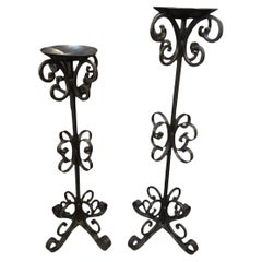 Pair of Tall Wrought Iron Curley Floor Candle Sticks