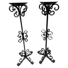 Pair of Tall Wrought Iron Curley Floor Candle Sticks