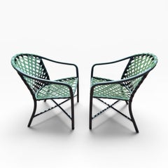 Pair of Tamiami Green Brown Jordan Armchairs Outdoor Patio Chairs Brown Jordan