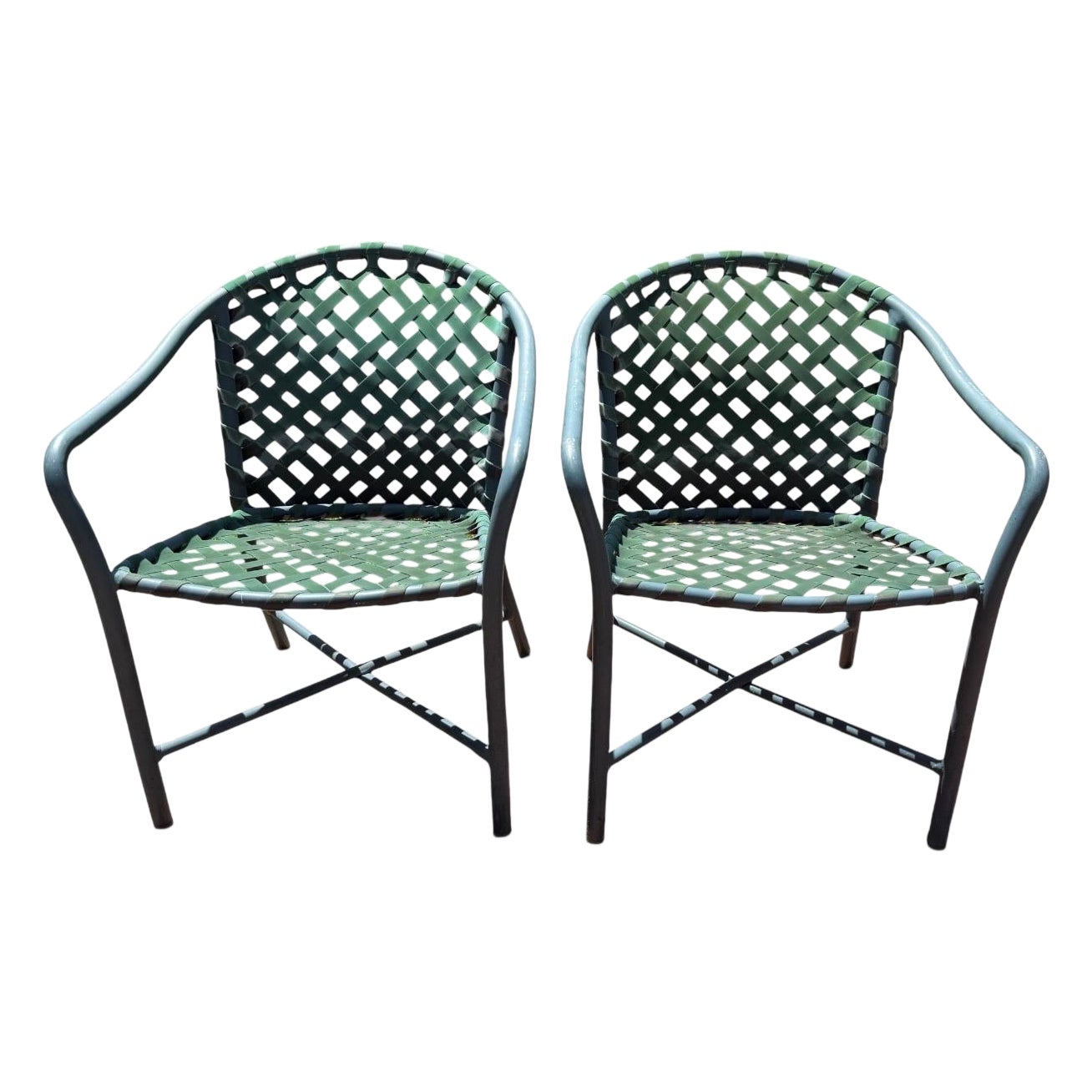 Pair of Tamiami Green Brown Jordan Armchairs Outdoor Patio Chairs Brown Jordan For Sale