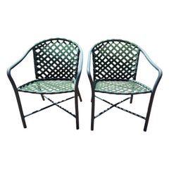 Pair of Tamiami Green Brown Jordan Armchairs Outdoor Patio Chairs Brown Jordan