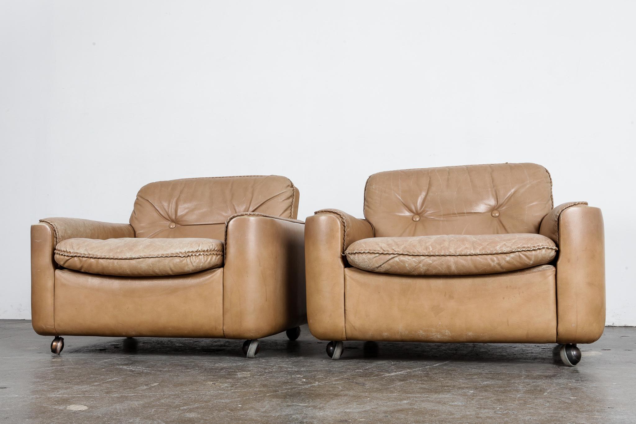 Pair of Tan Leather Low Lounge Chairs by Sigurd Ressell for Vatne Mobler, Norway For Sale 4
