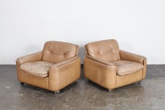 Pair of Tan Leather Low Lounge Chairs by Sigurd Ressell for Vatne Mobler, Norway