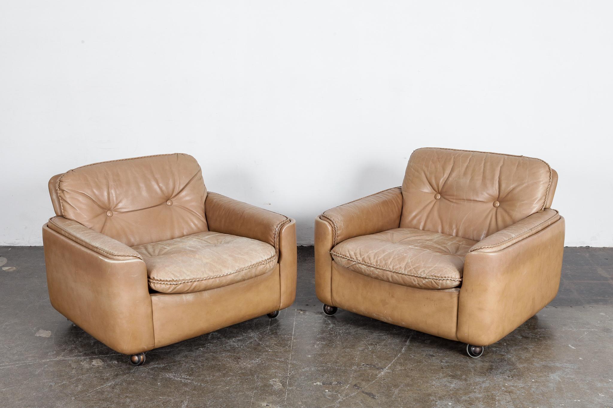 Pair of Tan Leather Low Lounge Chairs by Sigurd Ressell for Vatne Mobler, Norway For Sale 2
