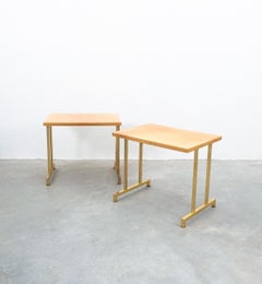 Pair of Tan Parchment Brass Coffee or Side Tables Aldo Tura, Italy, 1970