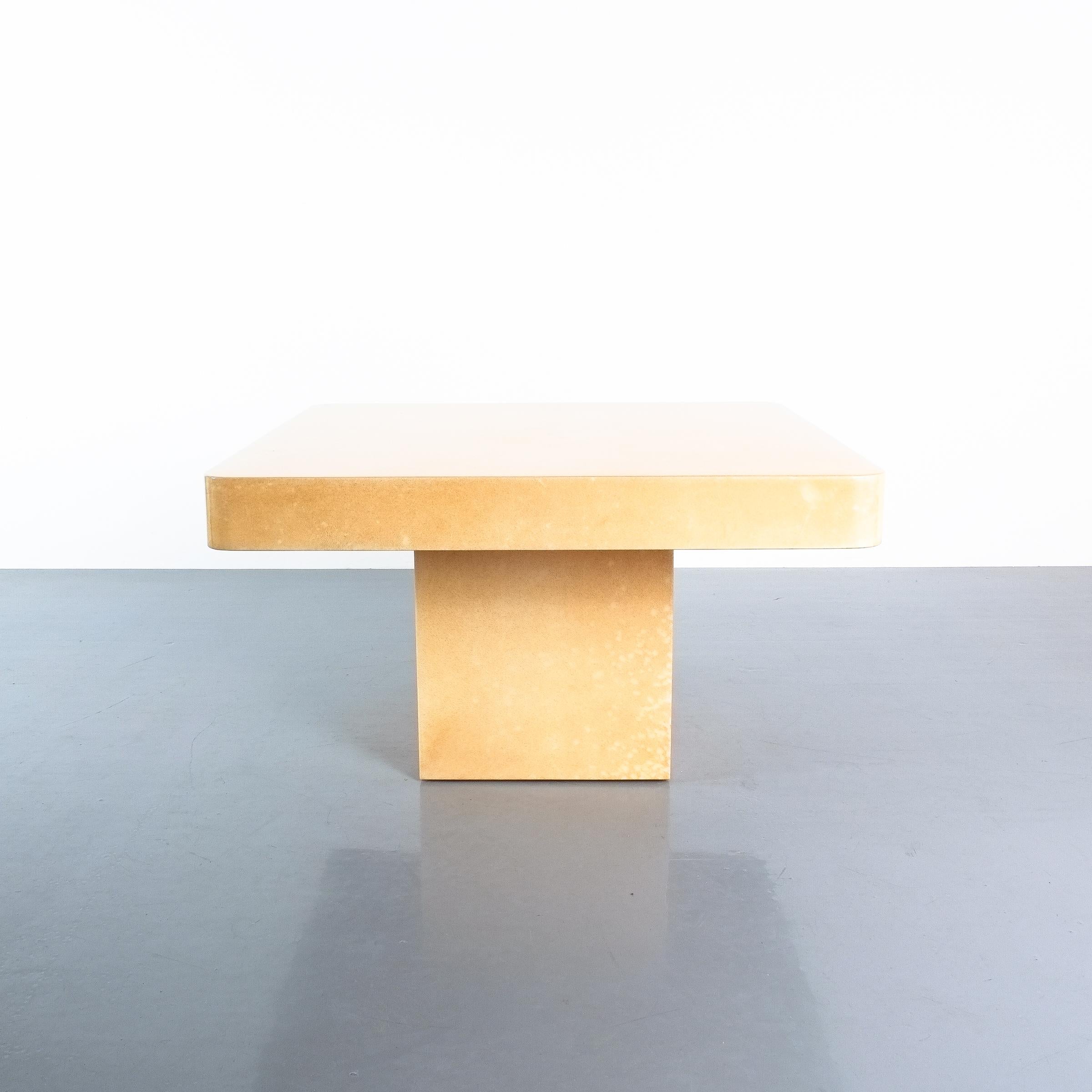 Dyed Pair of Tan Parchment Coffee or Side Tables Aldo Tura, Italy, 1970