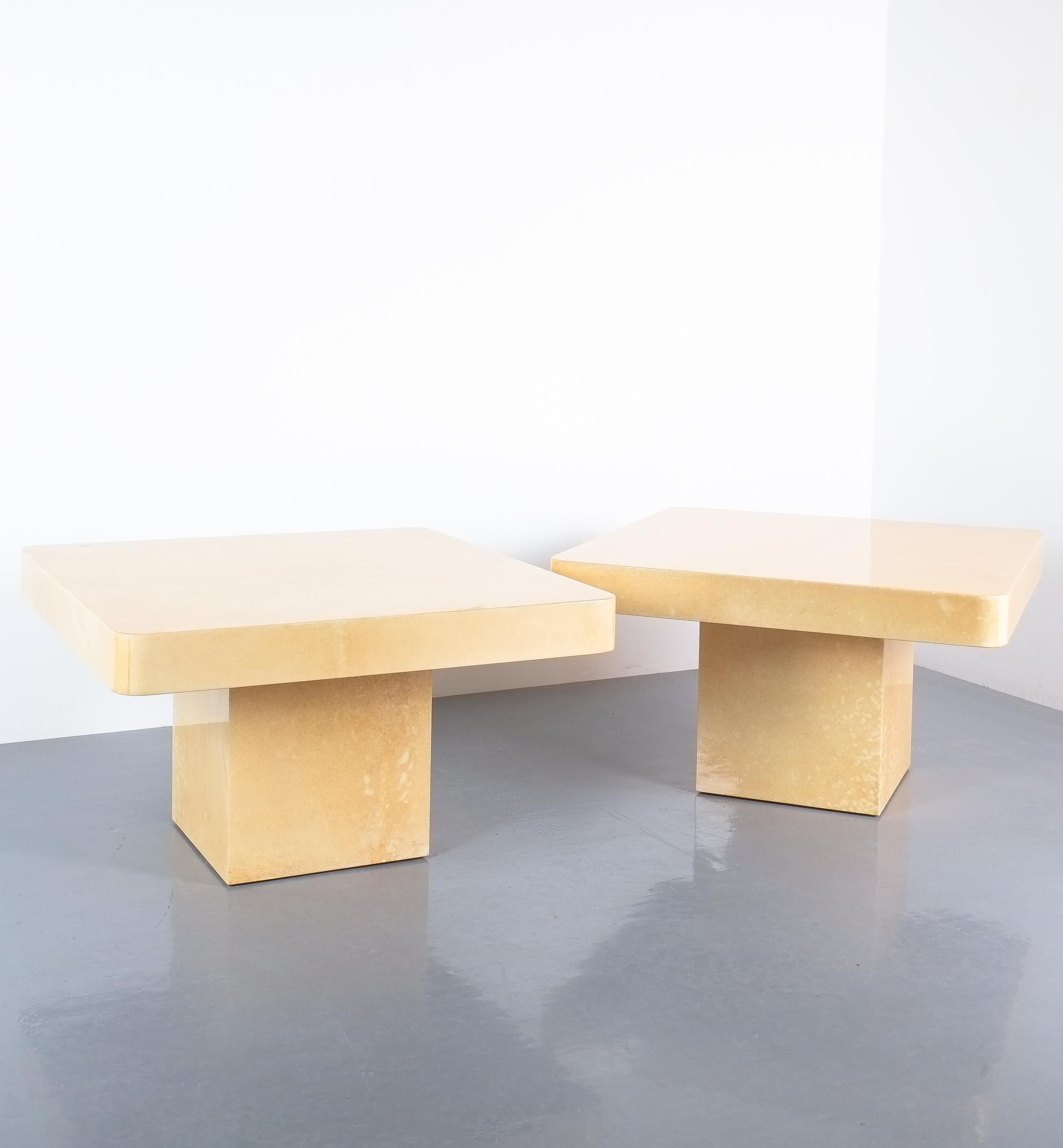Pair of Tan Parchment Coffee or Side Tables Aldo Tura, Italy, 1970 1