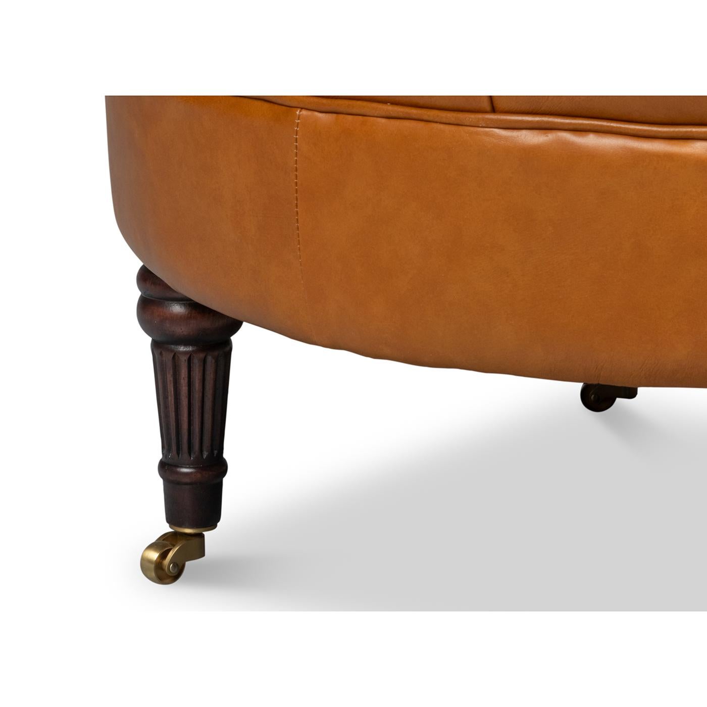 Pair of Tan Saddle Leather Barrel Back Chairs For Sale 4