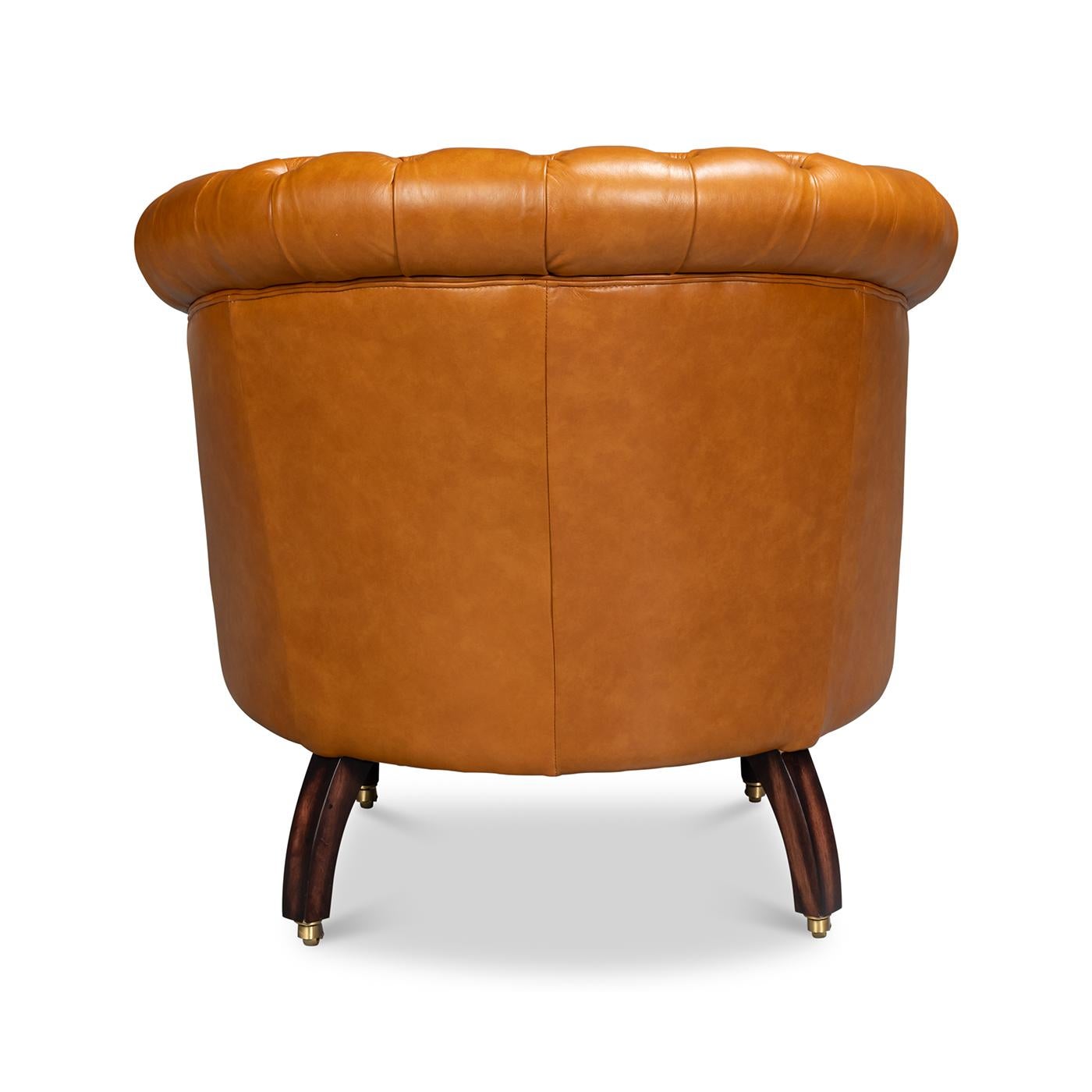 Pair of Tan Saddle Leather Barrel Back Chairs In New Condition For Sale In Westwood, NJ