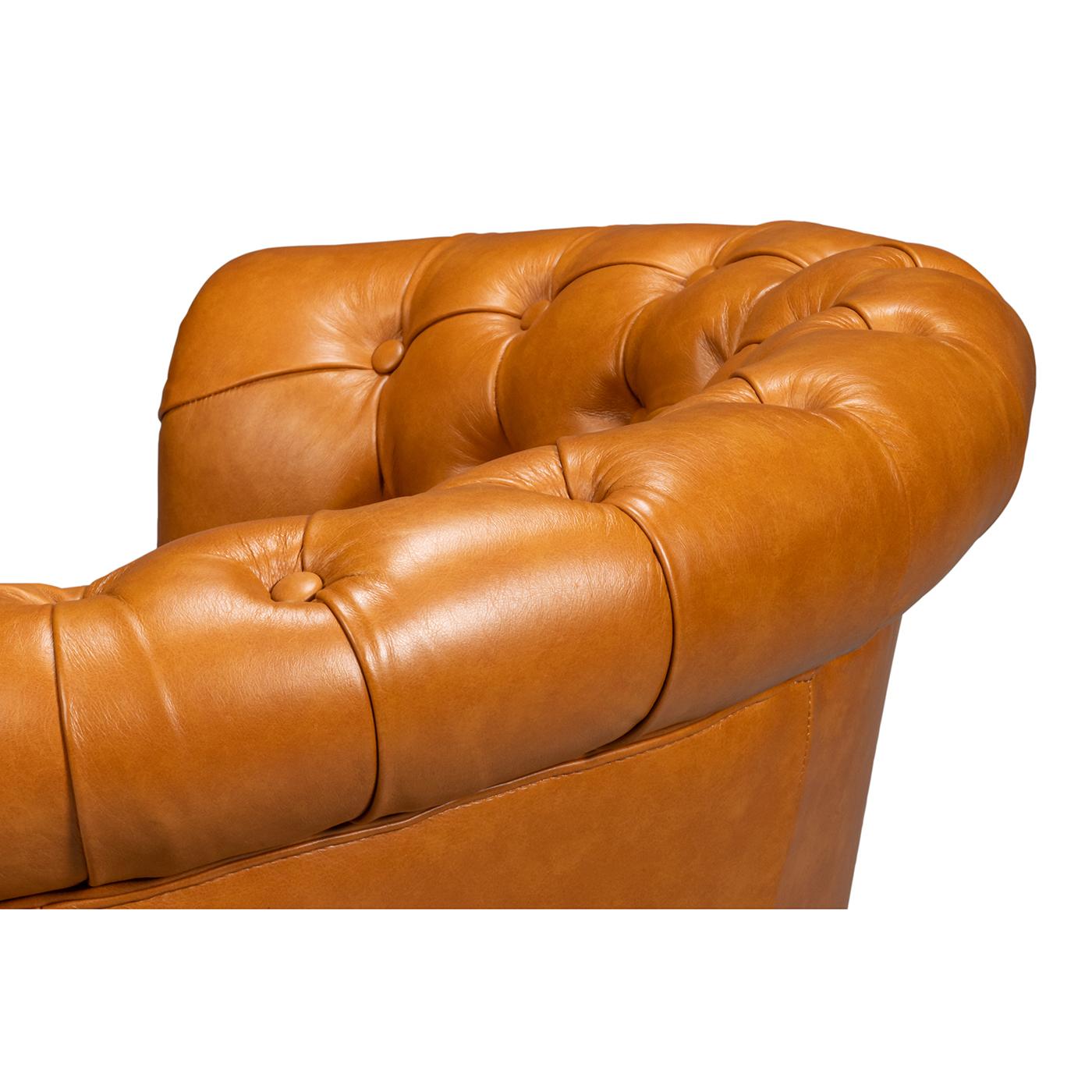 Pair of Tan Saddle Leather Barrel Back Chairs For Sale 2