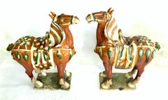 Mid-20th Century Pair of Tang Style Large Sancai Glazed Teracotta Horses