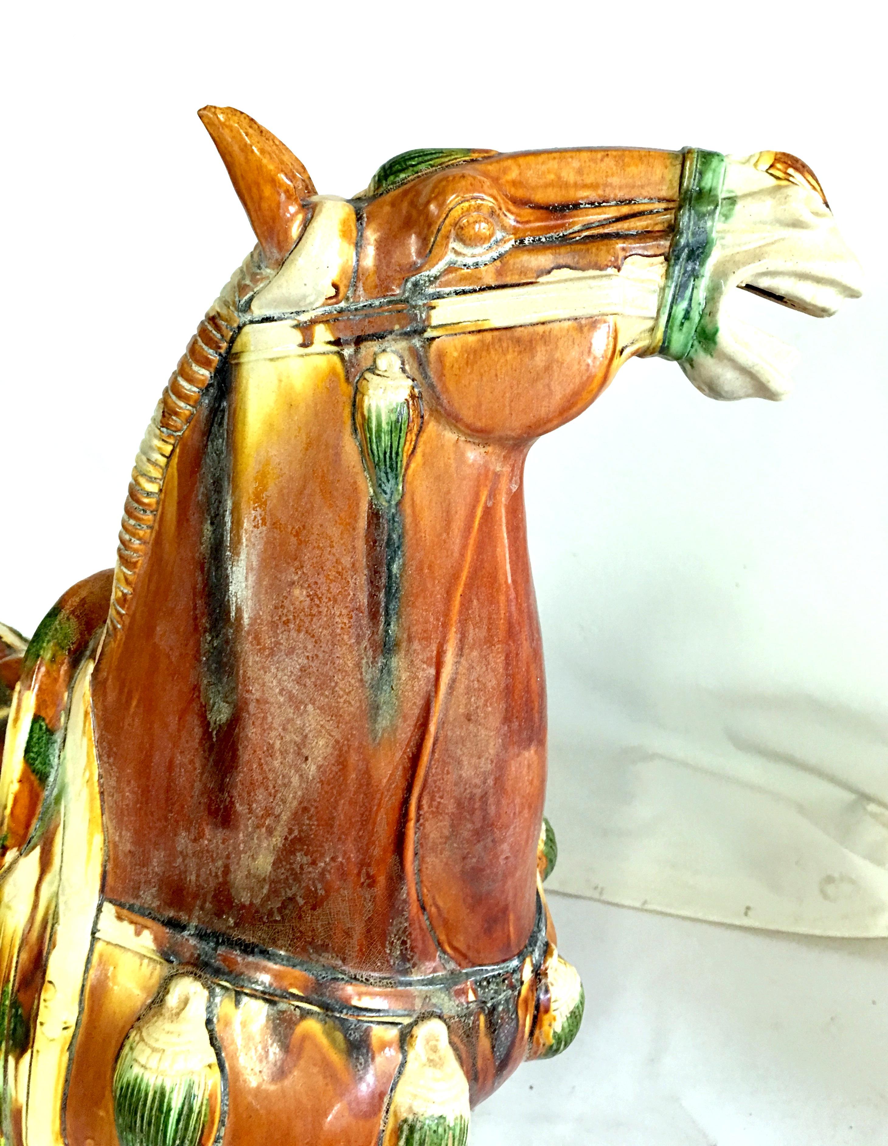 Ceramic Mid-20th Century Pair of Tang Style Large Sancai Glazed Teracotta Horses For Sale