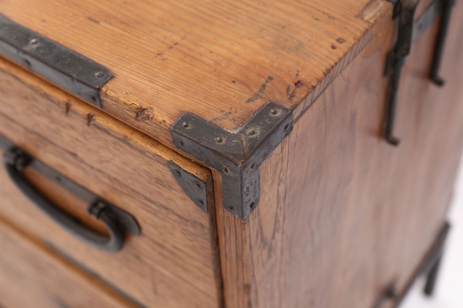 Iron Pair of Tansu Bedside Tables