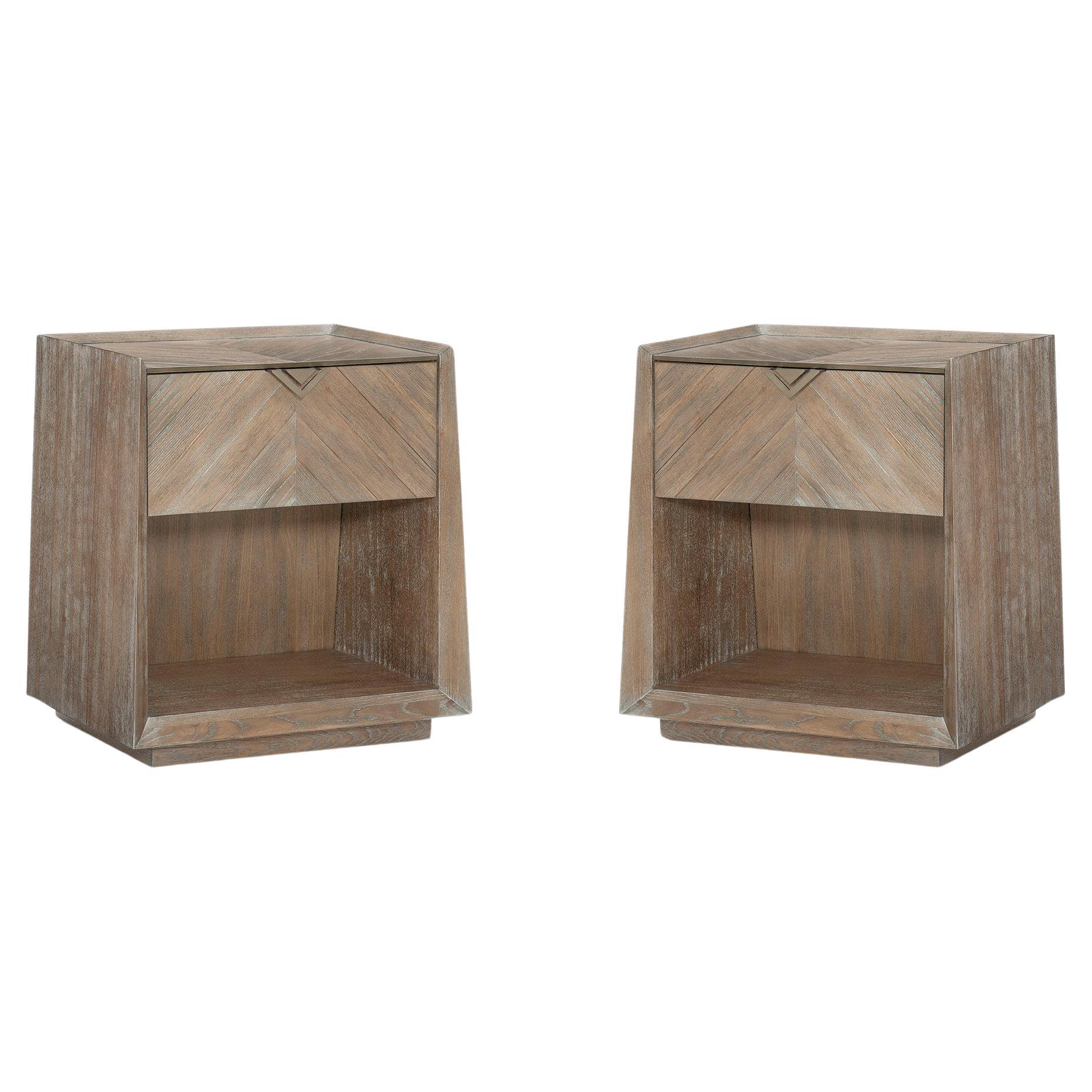 Pair of Tapered Ash Modern Nightstands