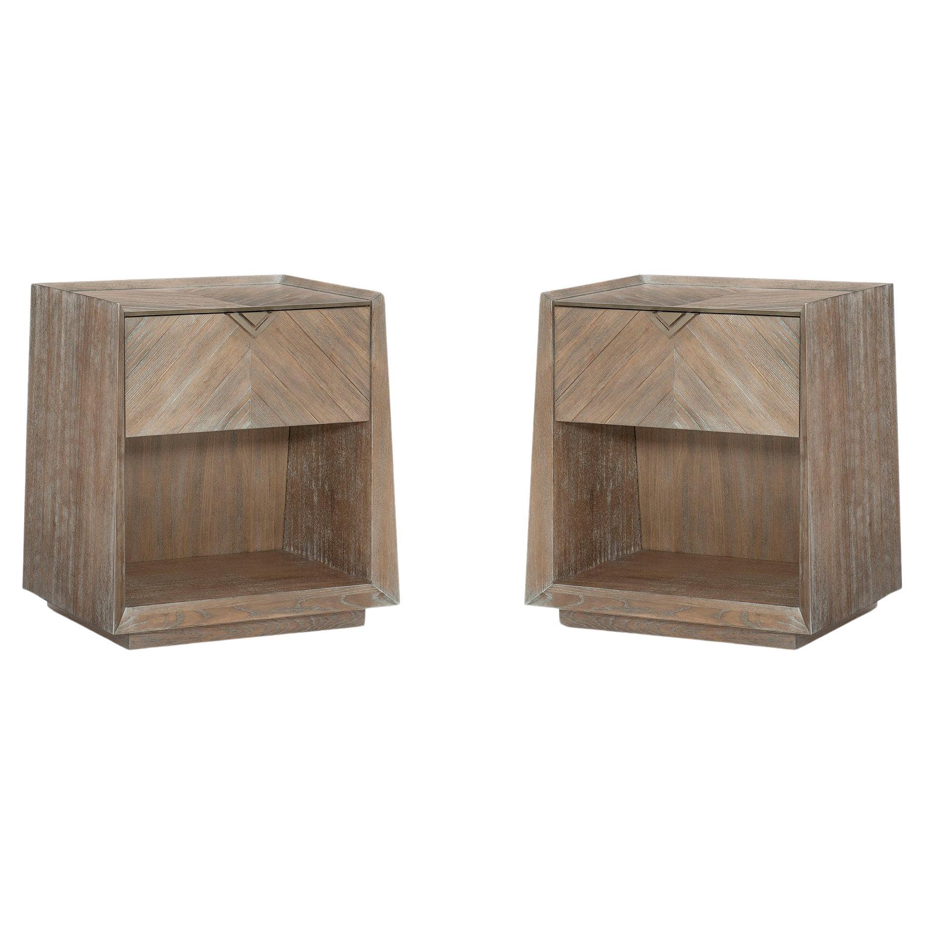 Pair of Tapered Ash Modern Nightstands For Sale