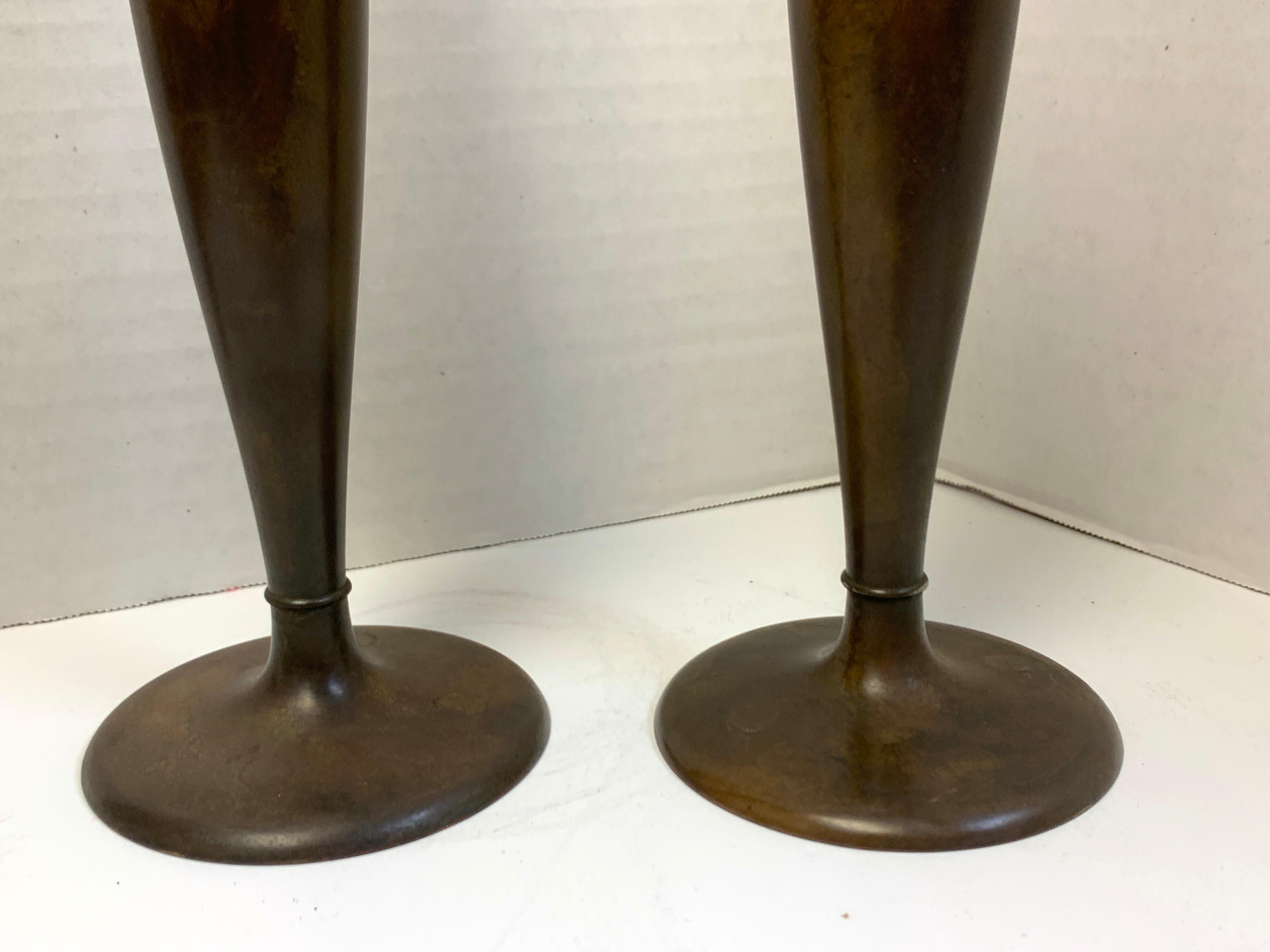 Modern Pair of Tapered Bronze Vases, by Tiffany Studios, New York 