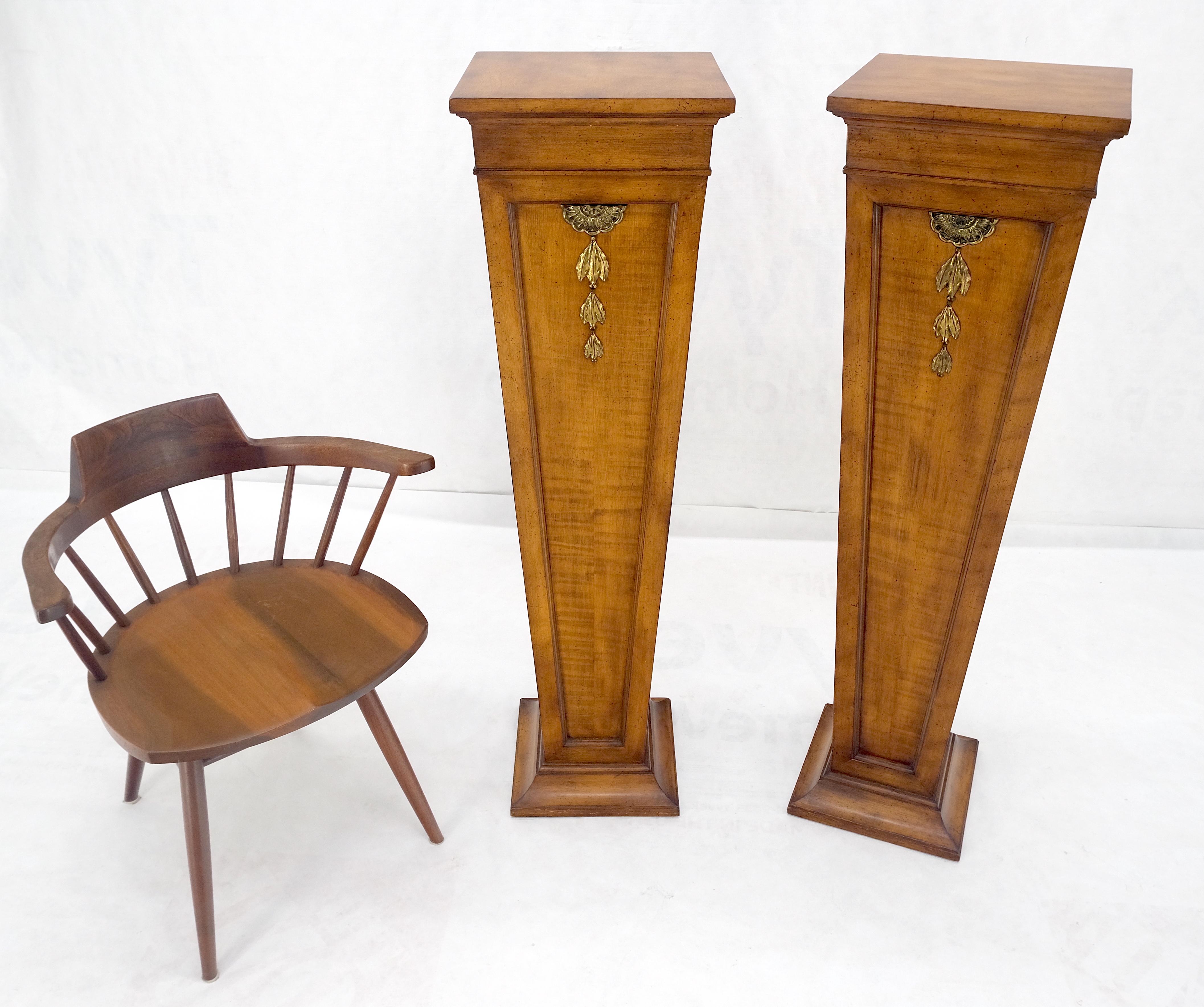 Pair of Tapered Light Tiger Maple Bronze Mount Large Square Pedestals MINT! For Sale 5
