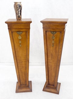 Pair of Tapered Light Tiger Maple Bronze Mount Large Square Pedestals MINT!