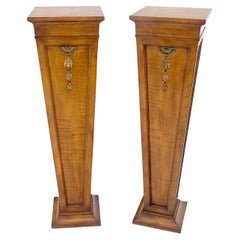 Pair of Tapered Light Tiger Maple Bronze Mount Large Square Pedestals MINT!