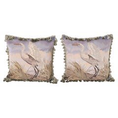 Pair of Tapestry Pillows with Cranes or Birds, Priced Individually