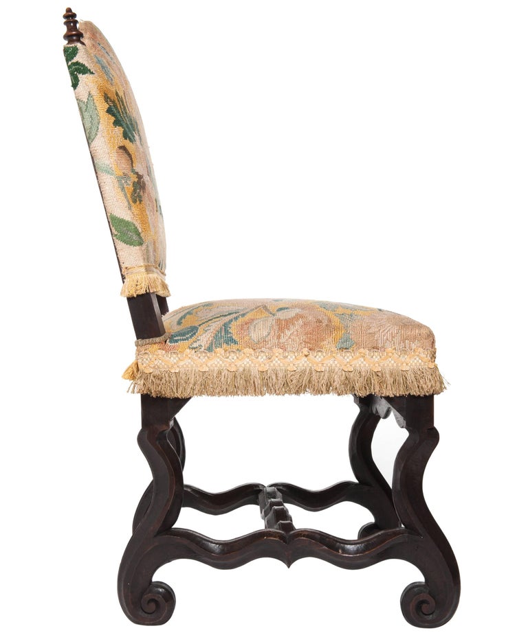 Pair of Tapestry Upholstered Chestnut Louis XIV Chairs For Sale at 1stDibs
