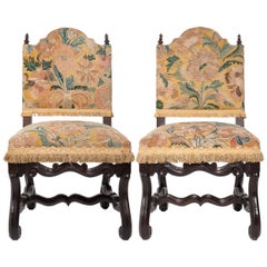 Antique Pair of Tapestry Upholstered Chestnut Louis XIV Chairs