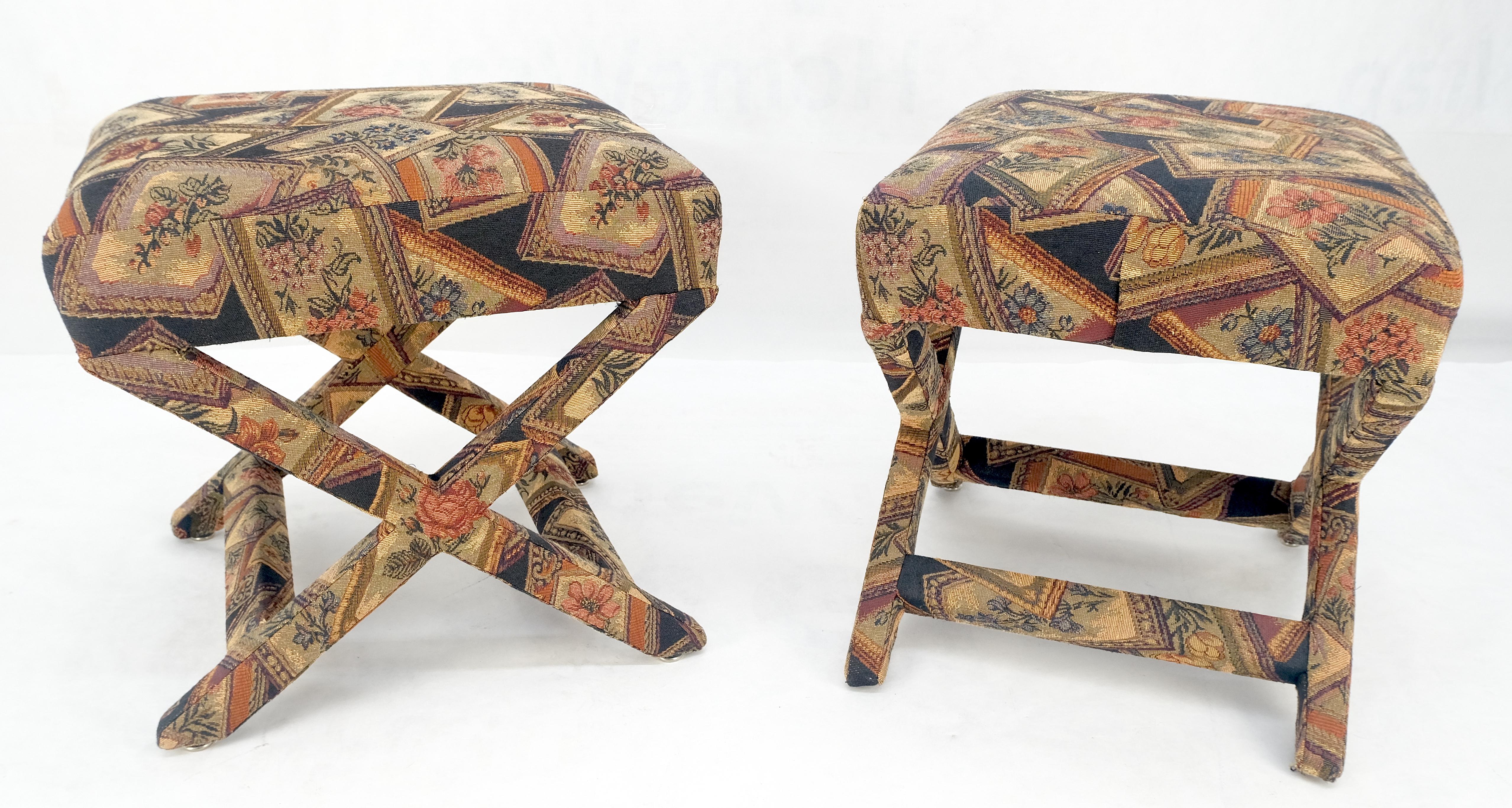 Pair of Tapestry Upholstery X Bases Benches Billy Baldwin atr. c1970s MINT! For Sale 5