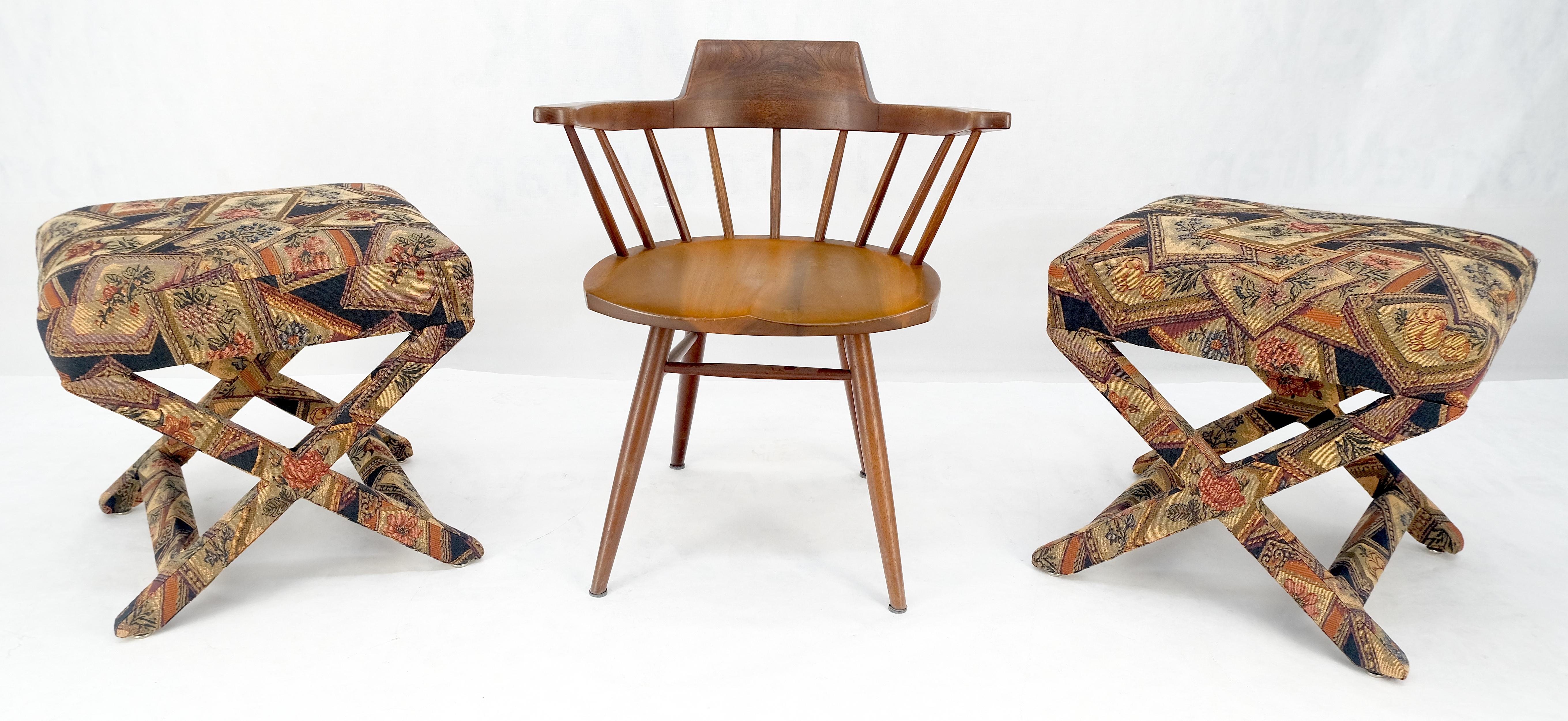 Pair of Tapestry Upholstery X Bases Benches Billy Baldwin atr. c1970s MINT! For Sale 7