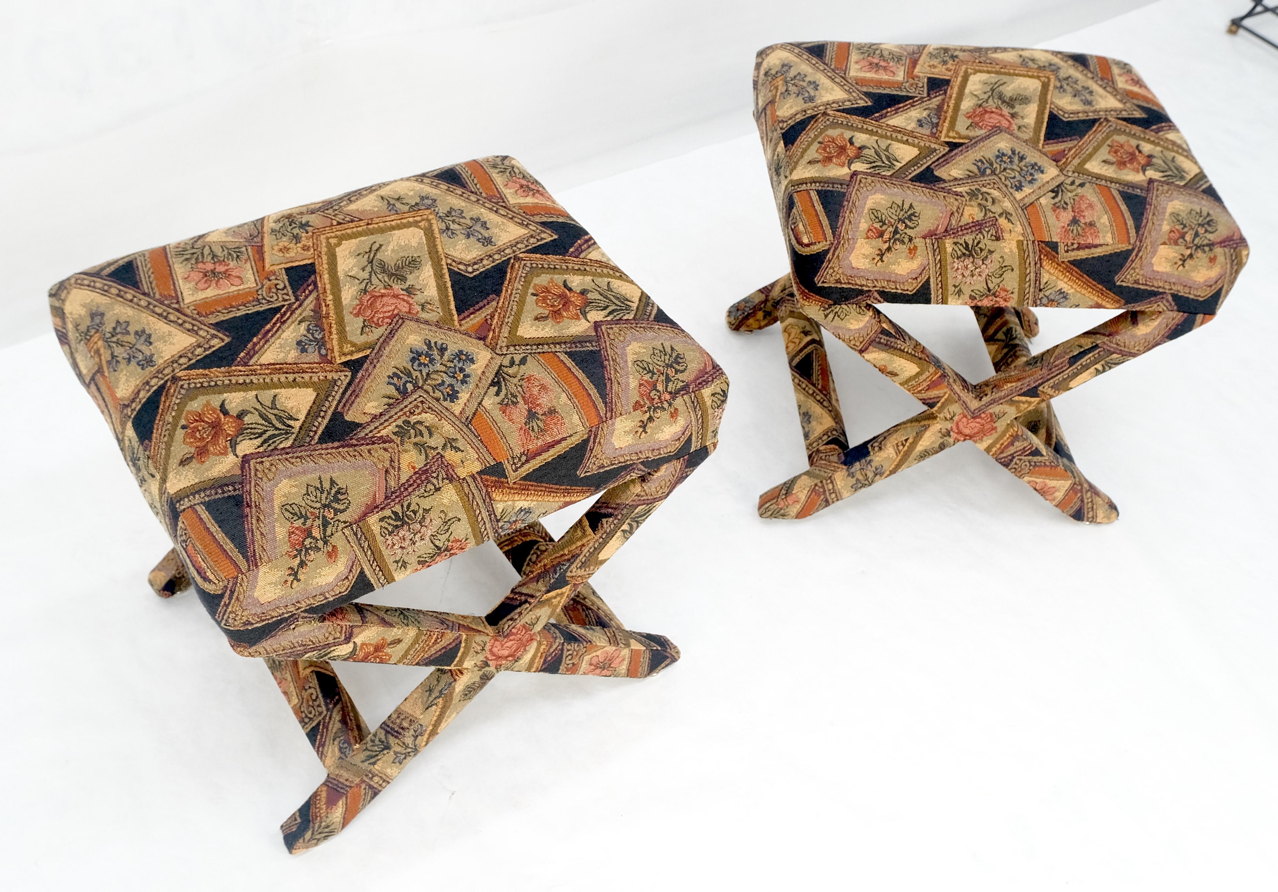 Pair of Tapestry Upholstery X Bases Benches Billy Baldwin atr. c1970s MINT! For Sale 1