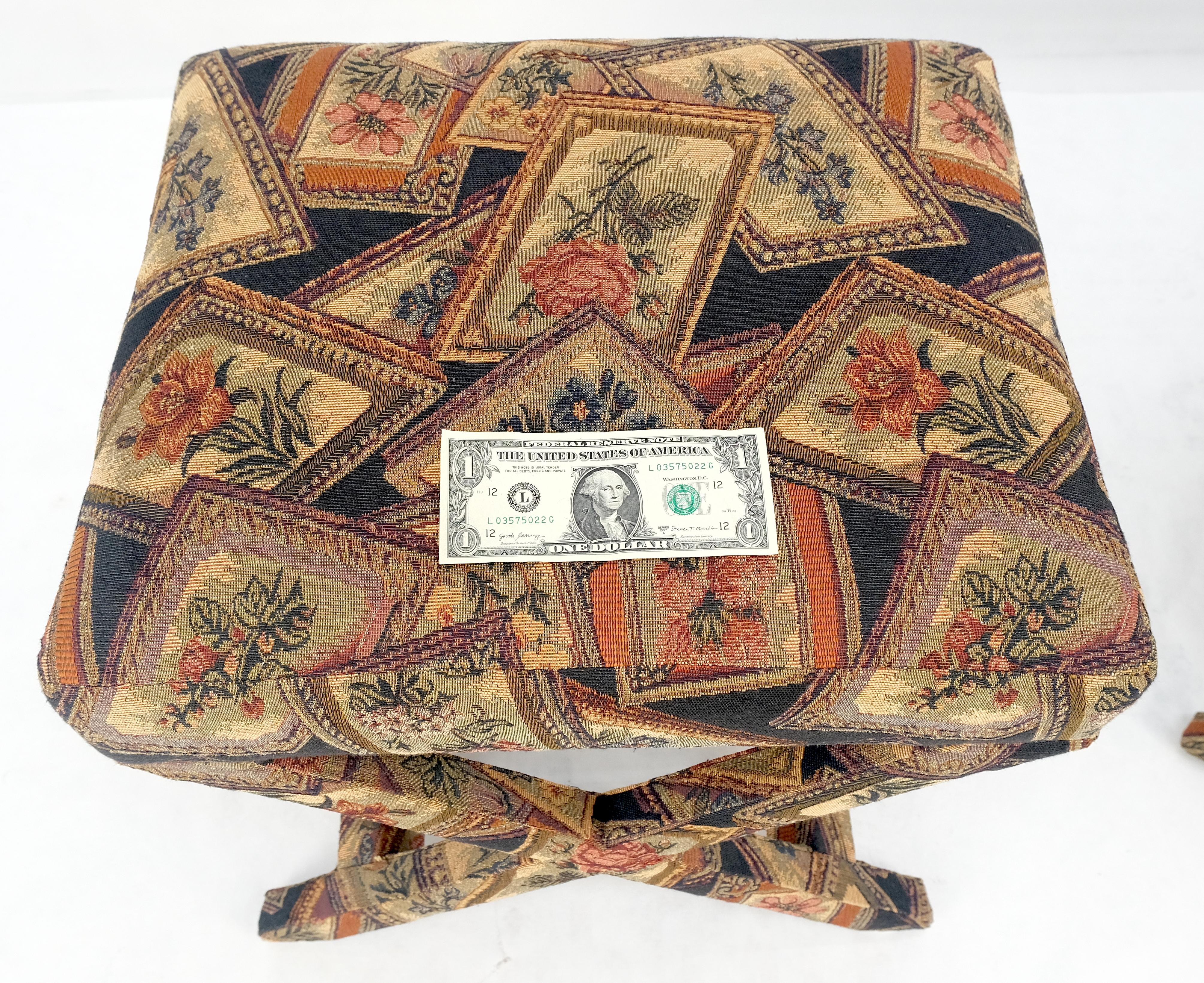 Pair of Tapestry Upholstery X Bases Benches Billy Baldwin atr. c1970s MINT! For Sale 3
