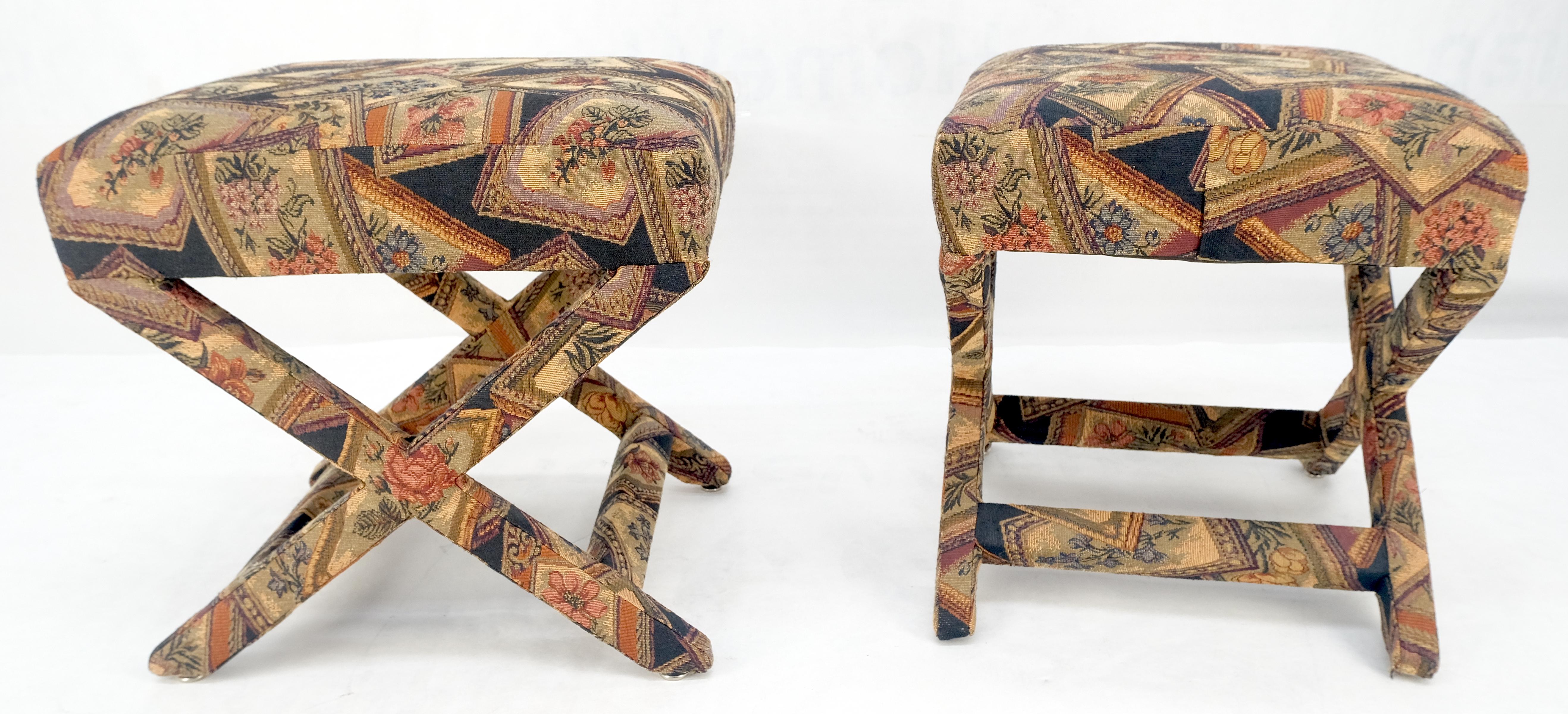 Pair of Tapestry Upholstery X Bases Benches Billy Baldwin atr. c1970s MINT! For Sale 4