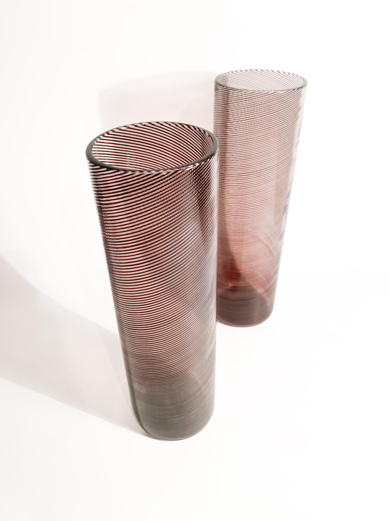 Pair of Tapio Wirkkala Filigree Murano Glass Vases for Venini 1970s For Sale 4