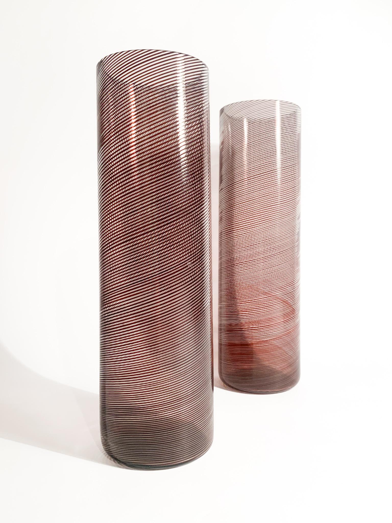 Italian Pair of Tapio Wirkkala Filigree Murano Glass Vases for Venini 1970s For Sale