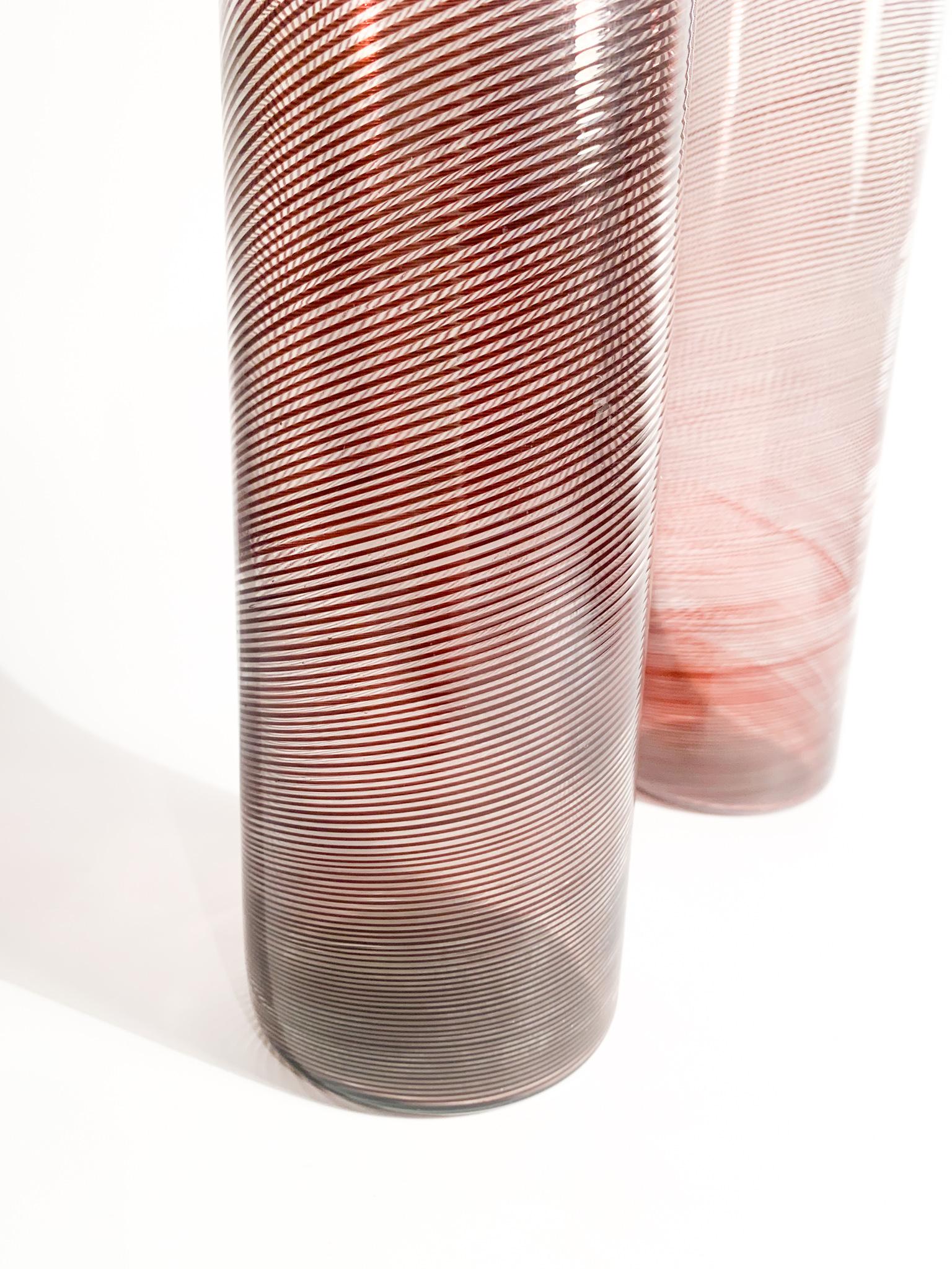 Fin du 20e siècle Paire de vases en verre de Murano filigrané Tapio Wirkkala pour Venini 1970 en vente